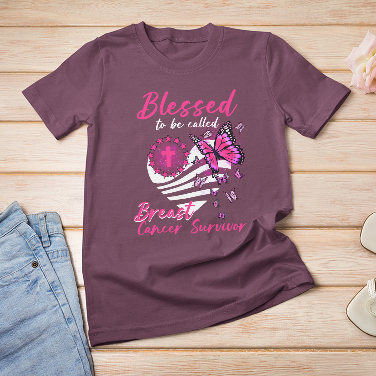 Breast Cancer Awareness T Shirt Blessed To Be Called Breast Cancer Survivor Pink Butterfly - Wonder Print Shop
