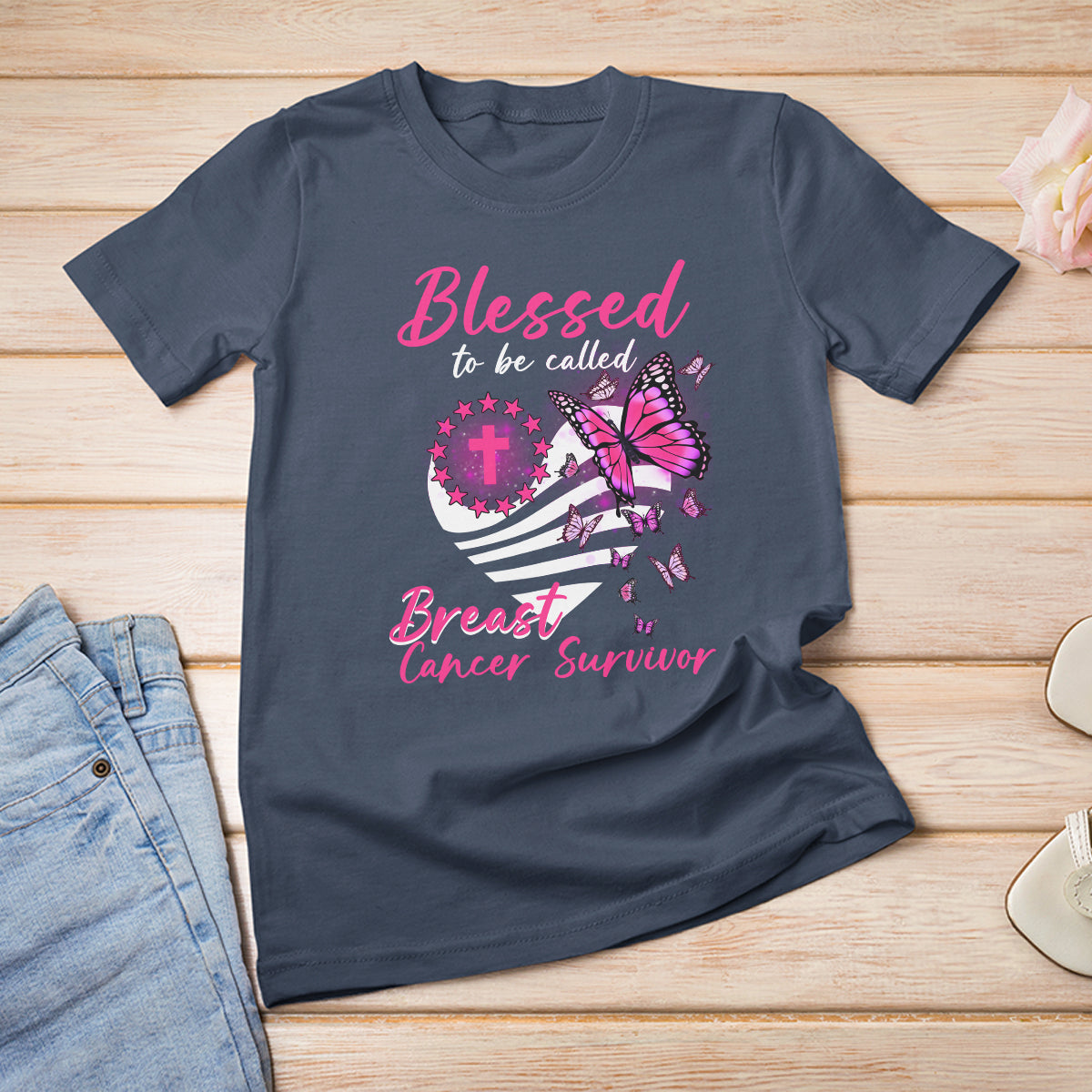 Breast Cancer Awareness T Shirt Blessed To Be Called Breast Cancer Survivor Pink Butterfly - Wonder Print Shop