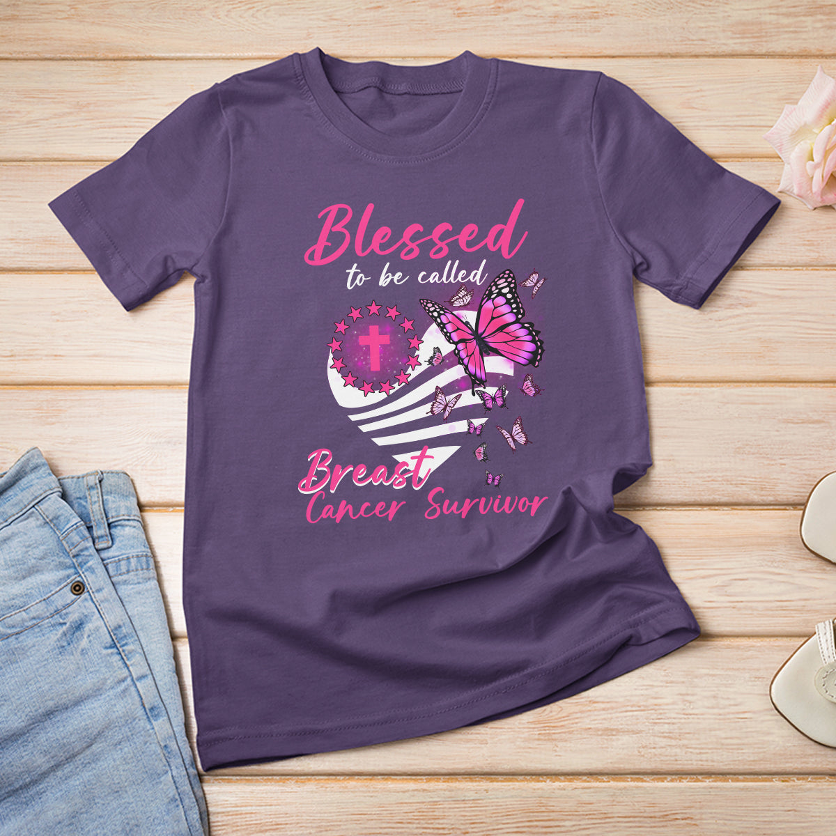 Breast Cancer Awareness T Shirt Blessed To Be Called Breast Cancer Survivor Pink Butterfly - Wonder Print Shop