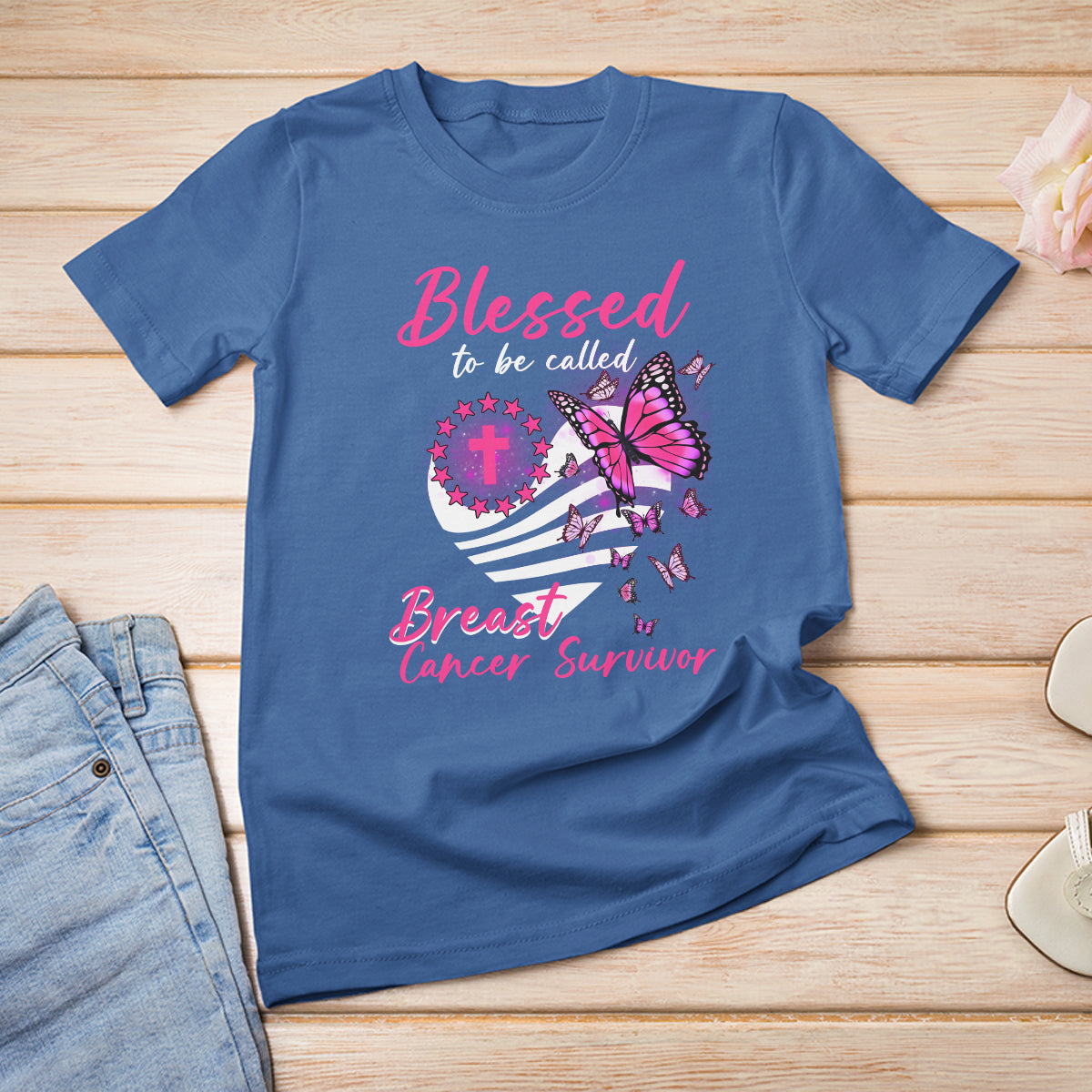 Breast Cancer Awareness T Shirt Blessed To Be Called Breast Cancer Survivor Pink Butterfly - Wonder Print Shop