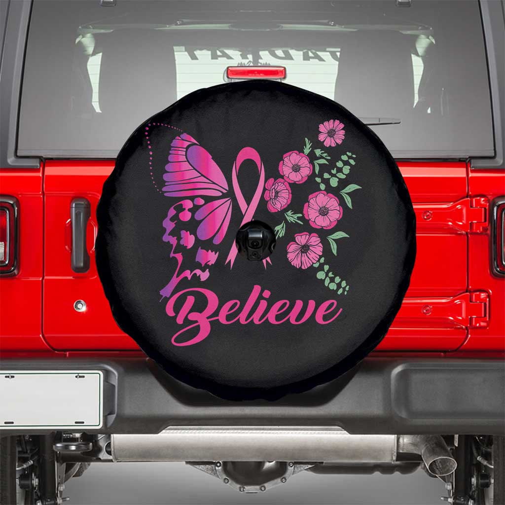 Breast Cancer Awareness Spare Tire Cover Believe Butterfly Flower Pink Ribbon Support Squad