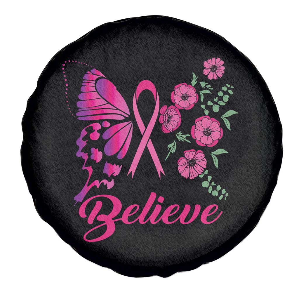 Breast Cancer Awareness Spare Tire Cover Believe Butterfly Flower Pink Ribbon Support Squad