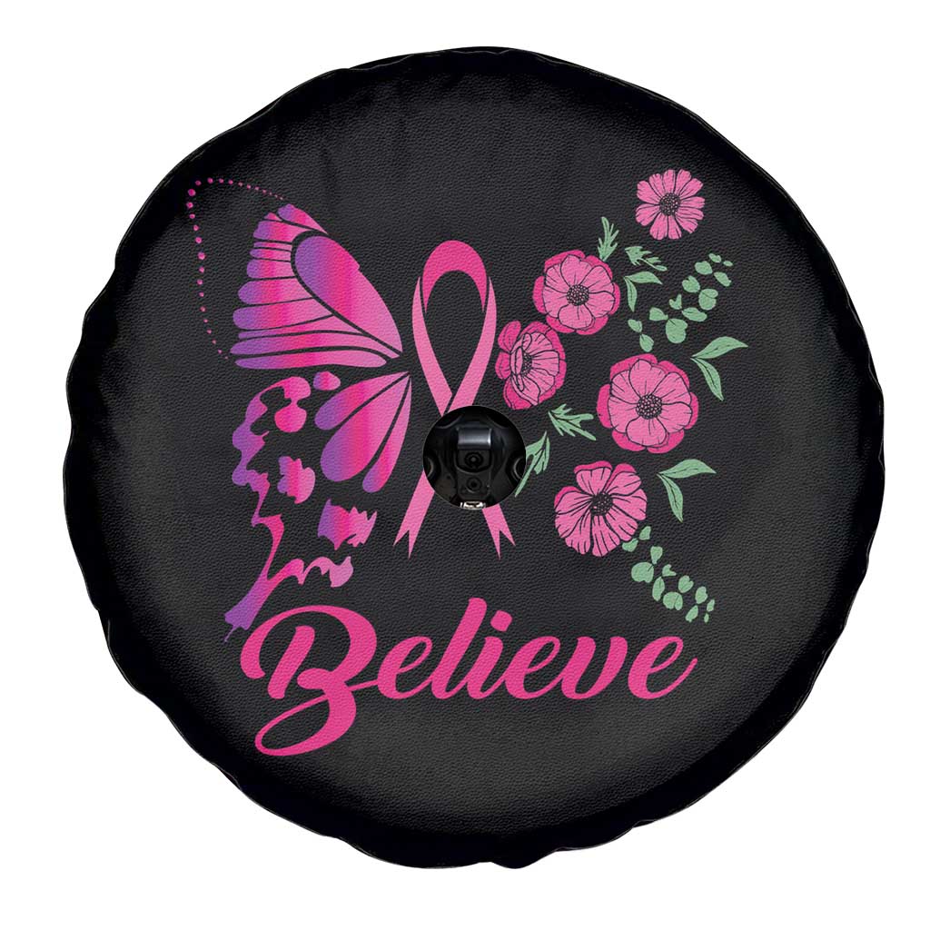 Breast Cancer Awareness Spare Tire Cover Believe Butterfly Flower Pink Ribbon Support Squad