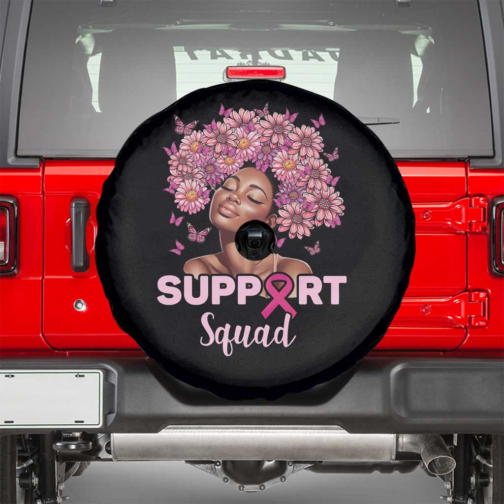 Breast Cancer Awareness Spare Tire Cover Support Squad Black Afro Women Pink Ribbon Sunflower