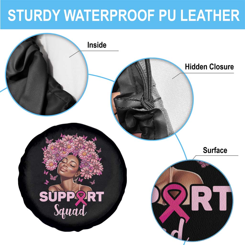 Breast Cancer Awareness Spare Tire Cover Support Squad Black Afro Women Pink Ribbon Sunflower