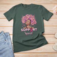 Breast Cancer Awareness T Shirt Support Squad Black Afro Women Pink Ribbon Sunflower - Wonder Print Shop