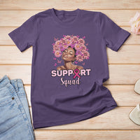 Breast Cancer Awareness T Shirt Support Squad Black Afro Women Pink Ribbon Sunflower - Wonder Print Shop