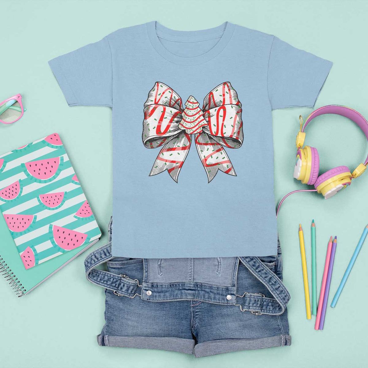 Coquette Bow Christmas Tree Cake T Shirt For Kid Xmas Vibes - Wonder Print Shop
