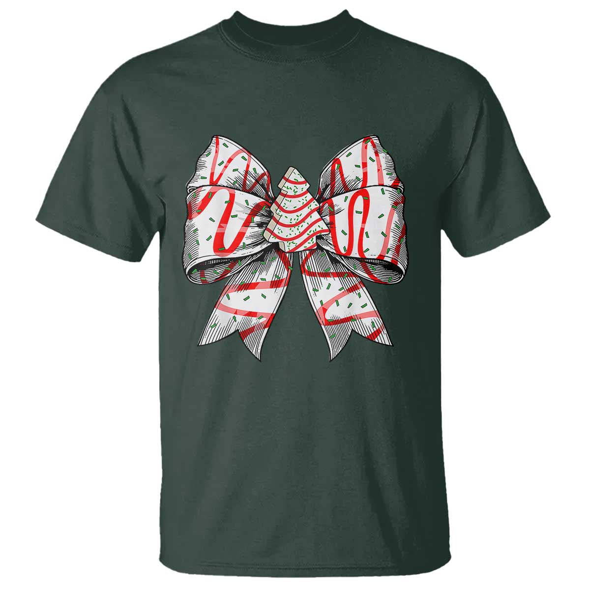 Coquette Bow Christmas Tree Cake T Shirt Xmas Vibes - Wonder Print Shop