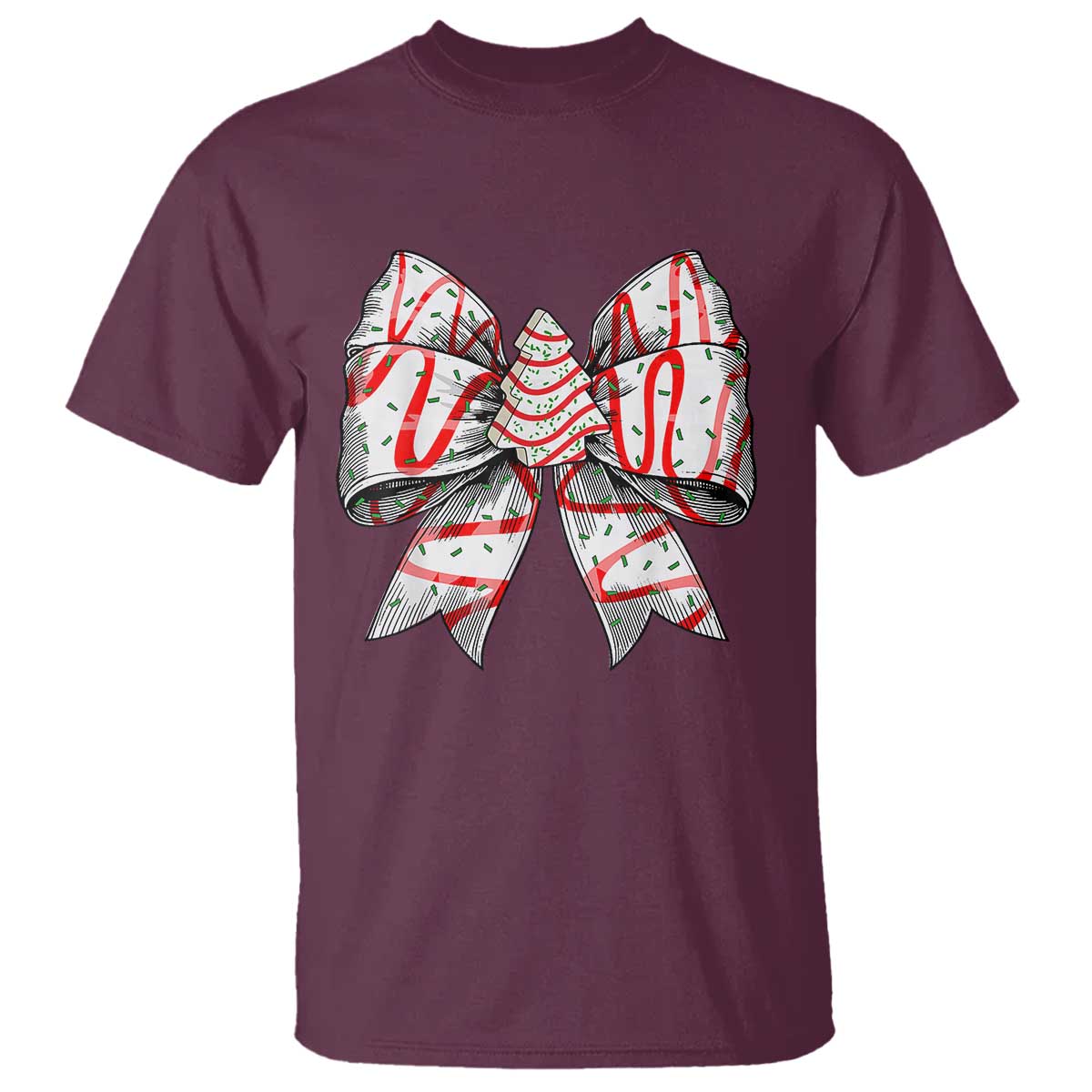 Coquette Bow Christmas Tree Cake T Shirt Xmas Vibes - Wonder Print Shop