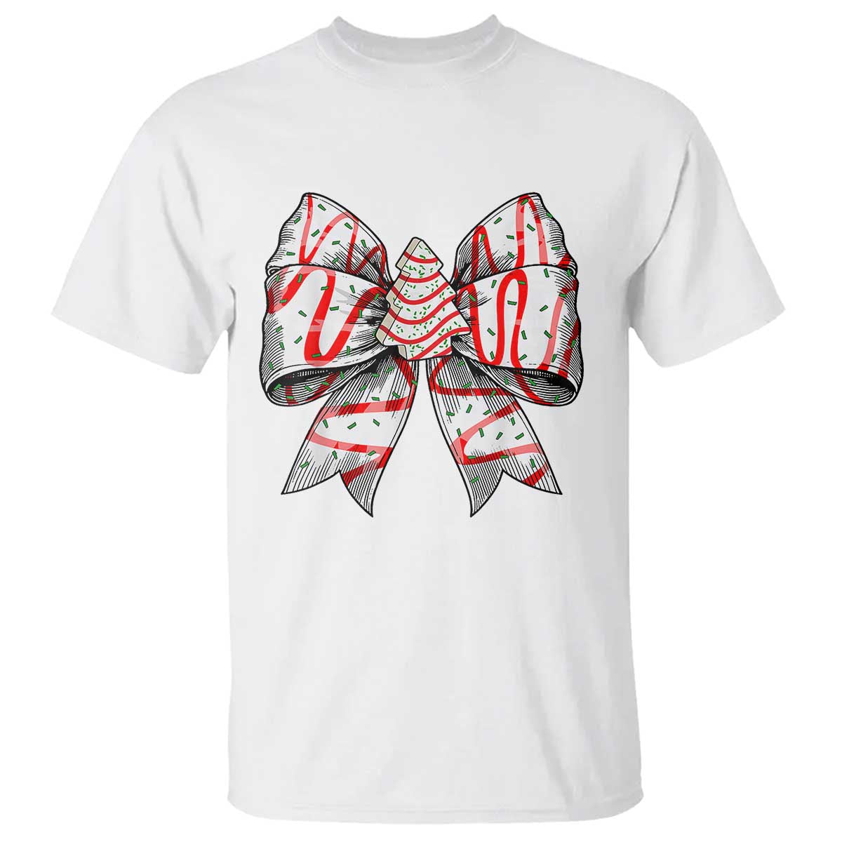 Coquette Bow Christmas Tree Cake T Shirt Xmas Vibes - Wonder Print Shop