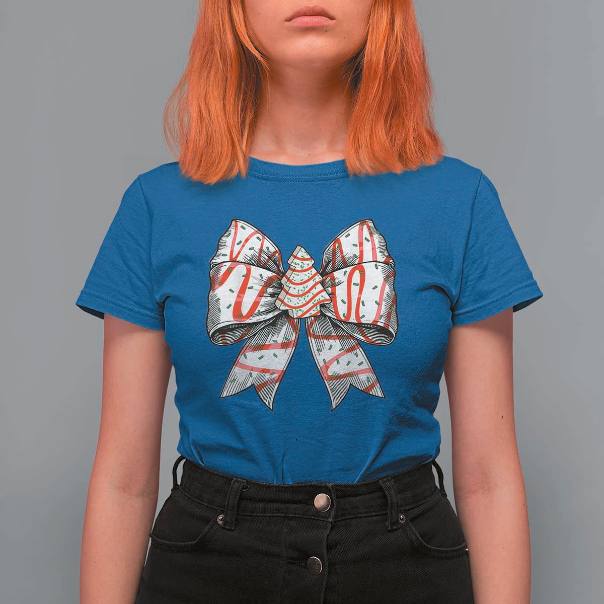 Coquette Bow Christmas Tree Cake T Shirt For Women Xmas Vibes - Wonder Print Shop