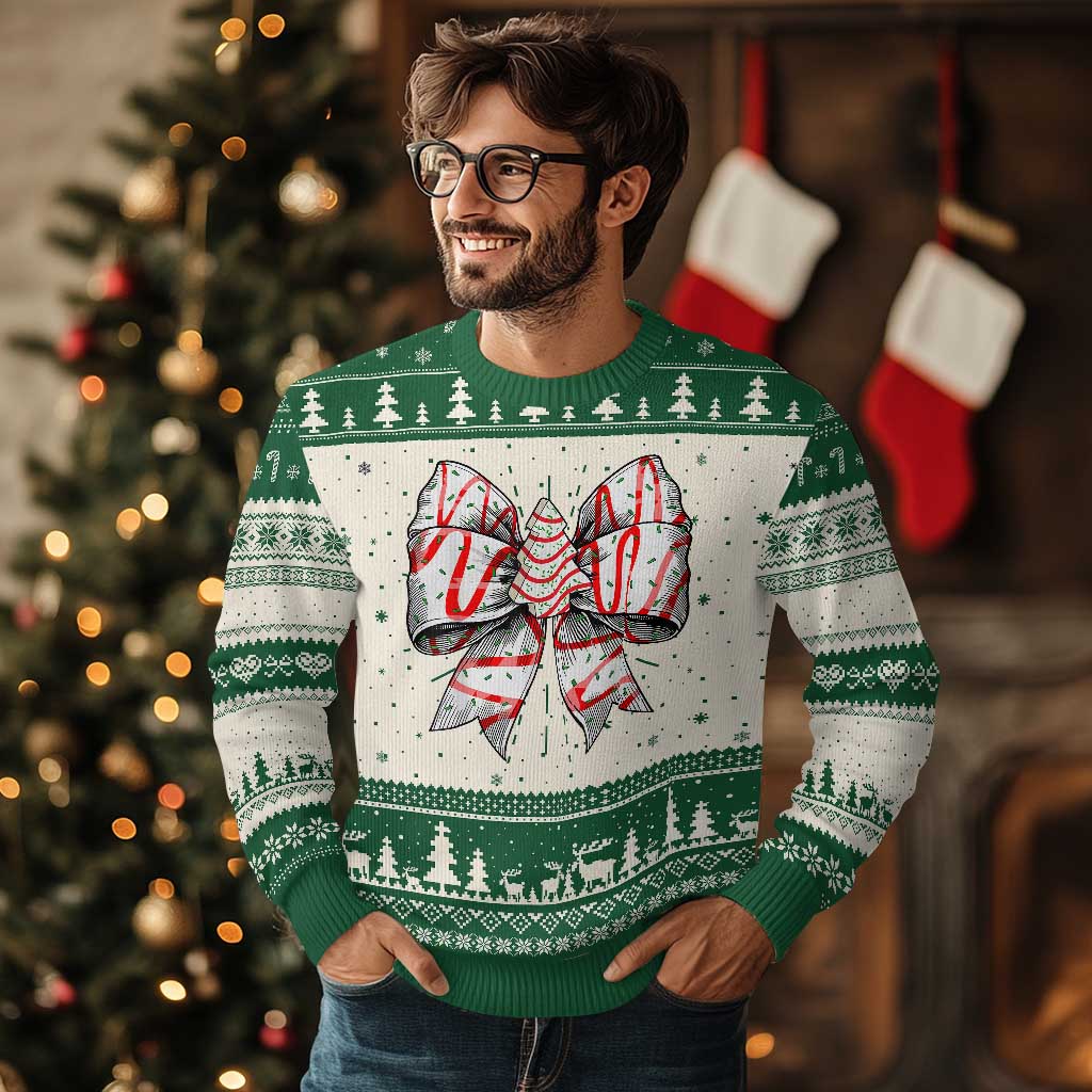 Coquette Bow Christmas Tree Cake Ugly Christmas Sweater Xmas Vibes - Wonder Print Shop