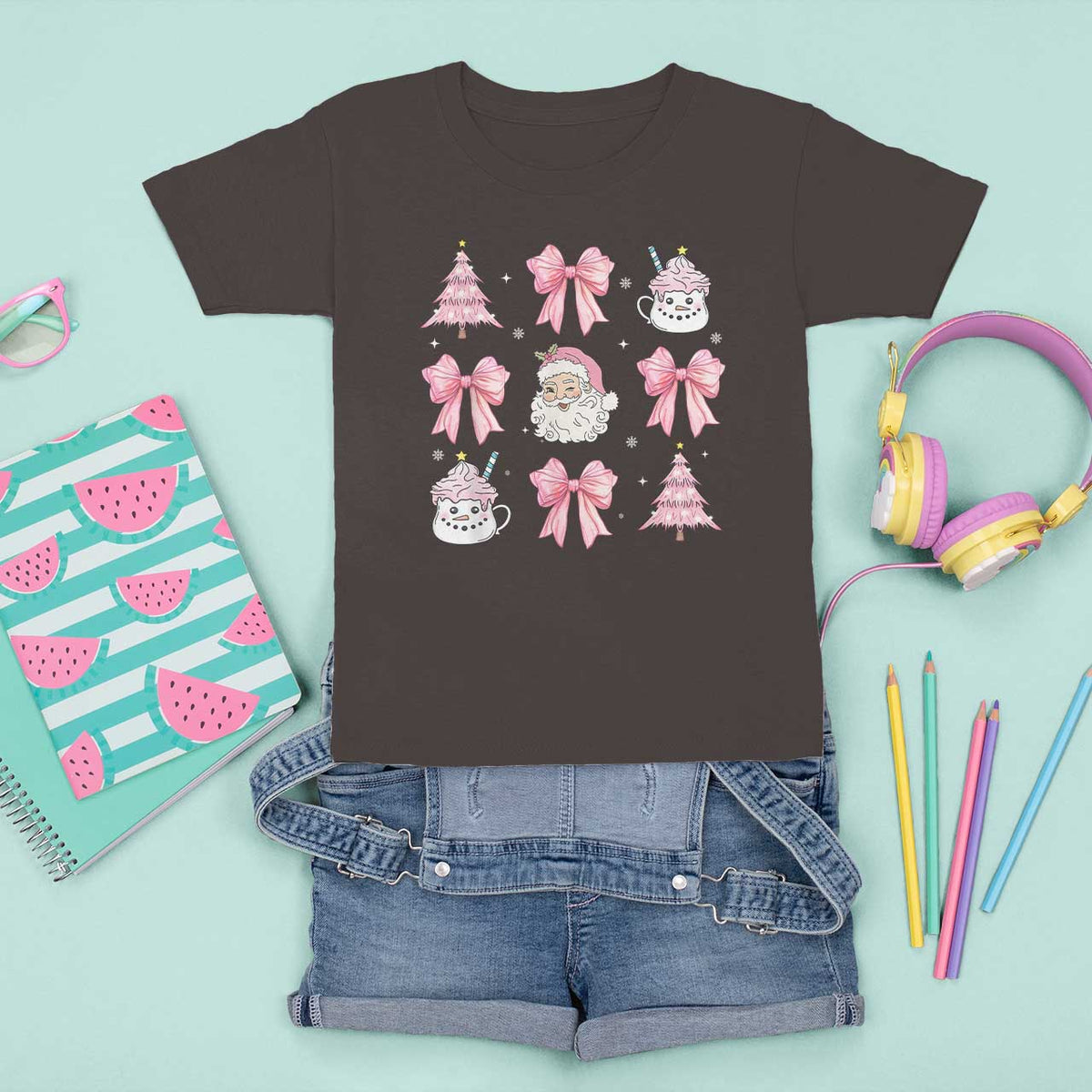 Pink Christmas Coquette Bow T Shirt For Kid Santa Festive Xmas Vibe - Wonder Print Shop