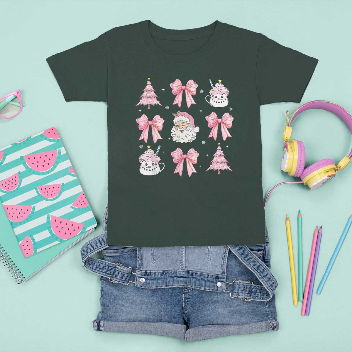 Pink Christmas Coquette Bow T Shirt For Kid Santa Festive Xmas Vibe - Wonder Print Shop