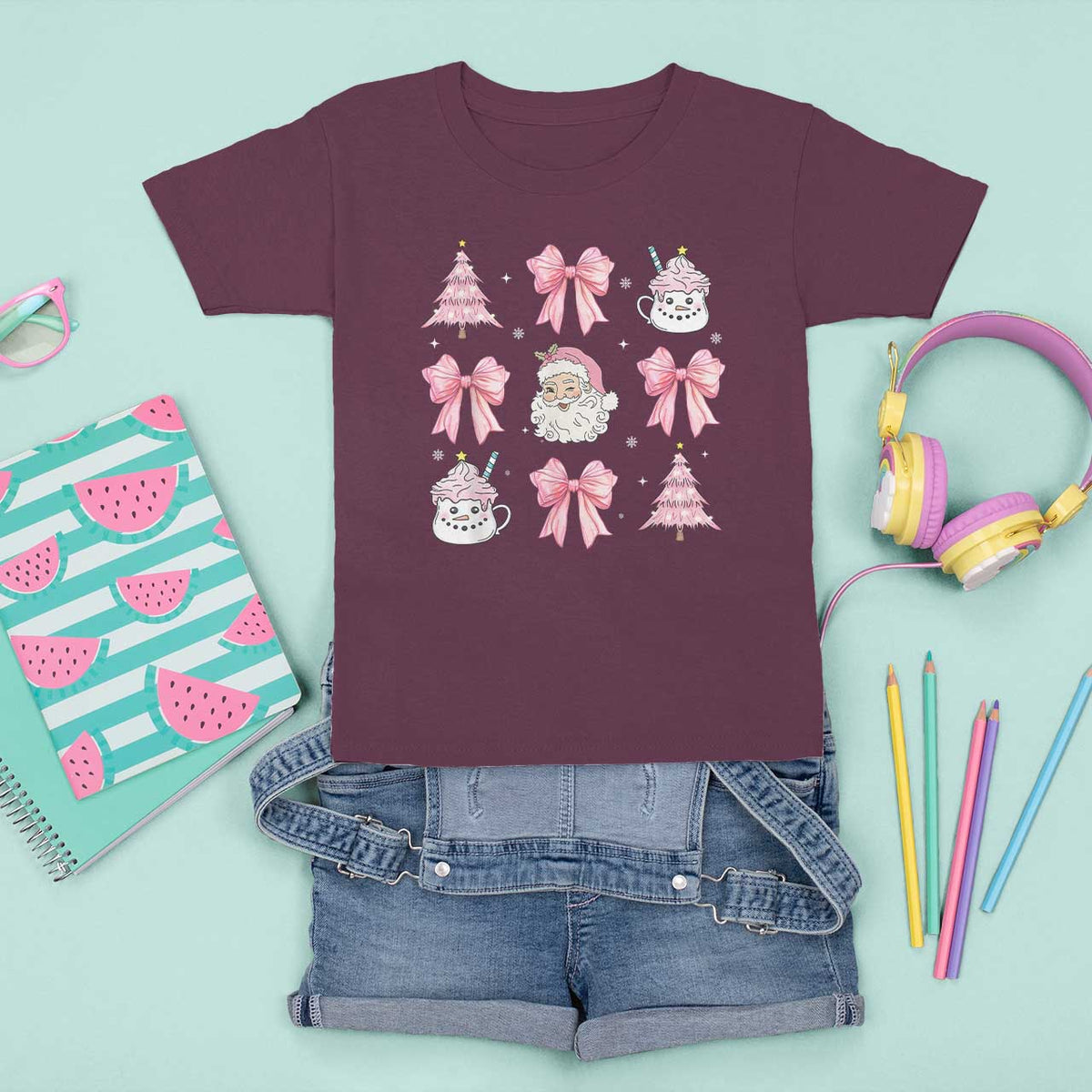 Pink Christmas Coquette Bow T Shirt For Kid Santa Festive Xmas Vibe - Wonder Print Shop