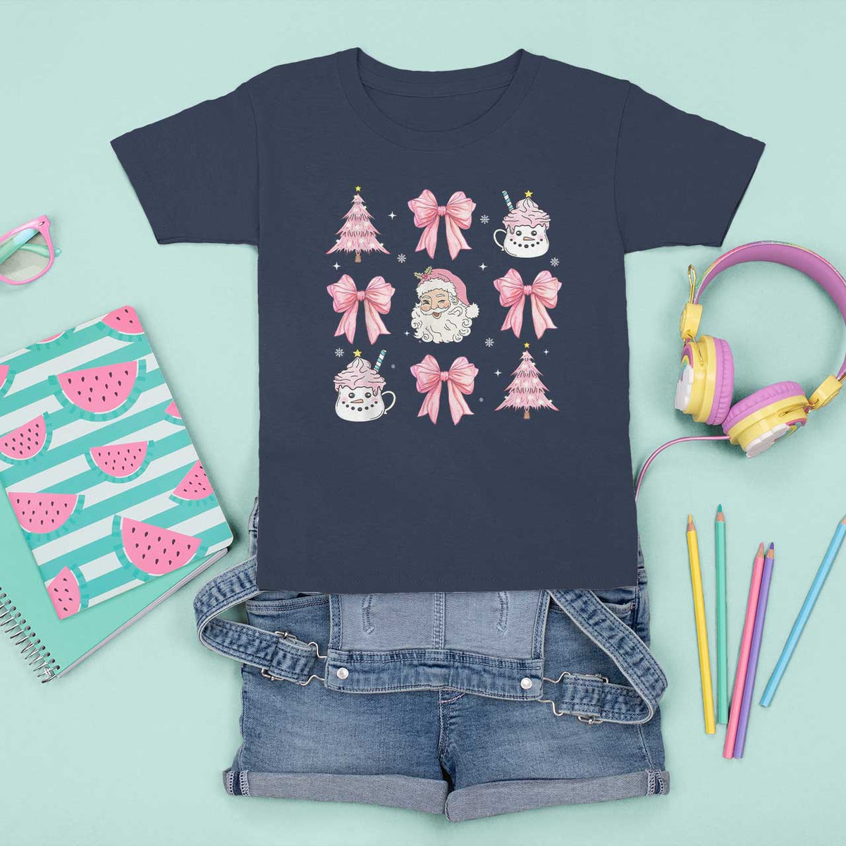 Pink Christmas Coquette Bow T Shirt For Kid Santa Festive Xmas Vibe - Wonder Print Shop