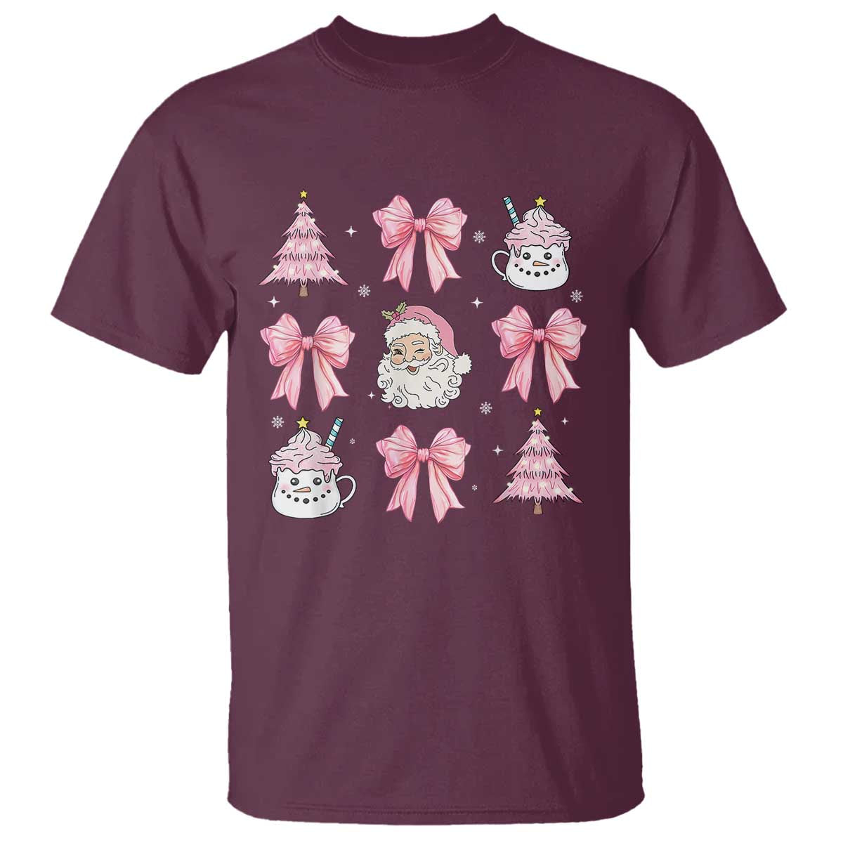 Pink Christmas Coquette Bow T Shirt Santa Festive Xmas Vibe - Wonder Print Shop