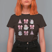 Pink Christmas Coquette Bow T Shirt For Women Santa Festive Xmas Vibe - Wonder Print Shop