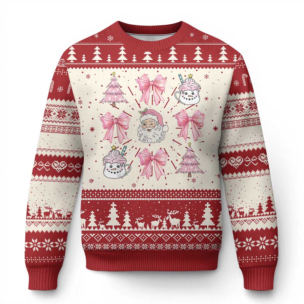 Pink Christmas Coquette Bow Ugly Christmas Sweater Santa Festive Xmas Vibe - Wonder Print Shop