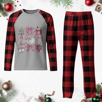 Retro Santa Claus Pink Coquette Bow Plaid Pajama Set Festive Xmas Vibe - Wonder Print Shop