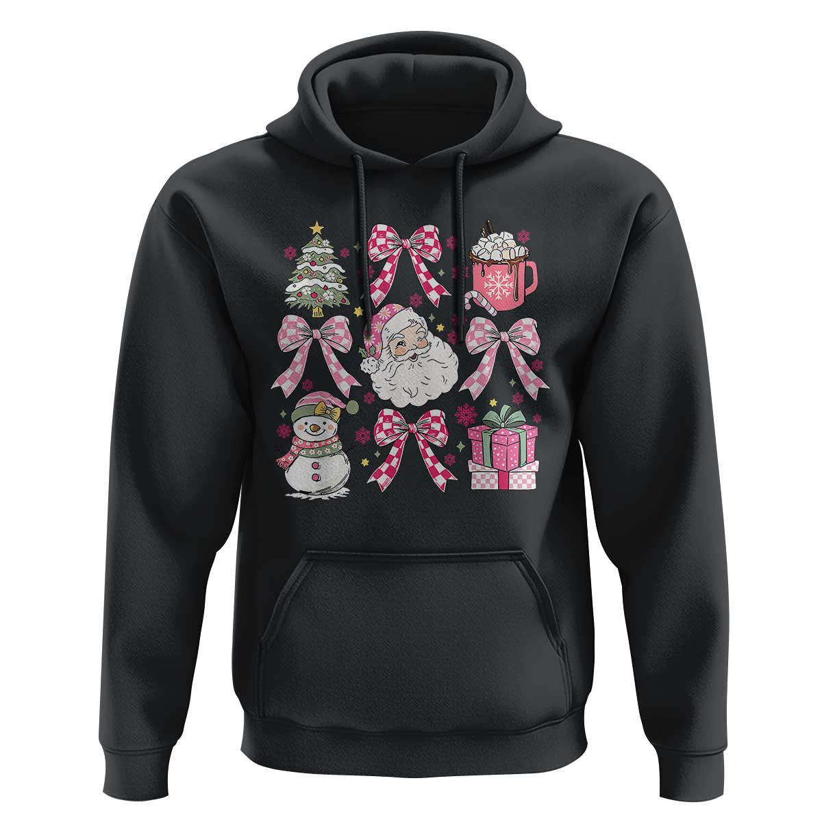 Retro Santa Claus Pink Coquette Bow Hoodie Festive Xmas Vibe