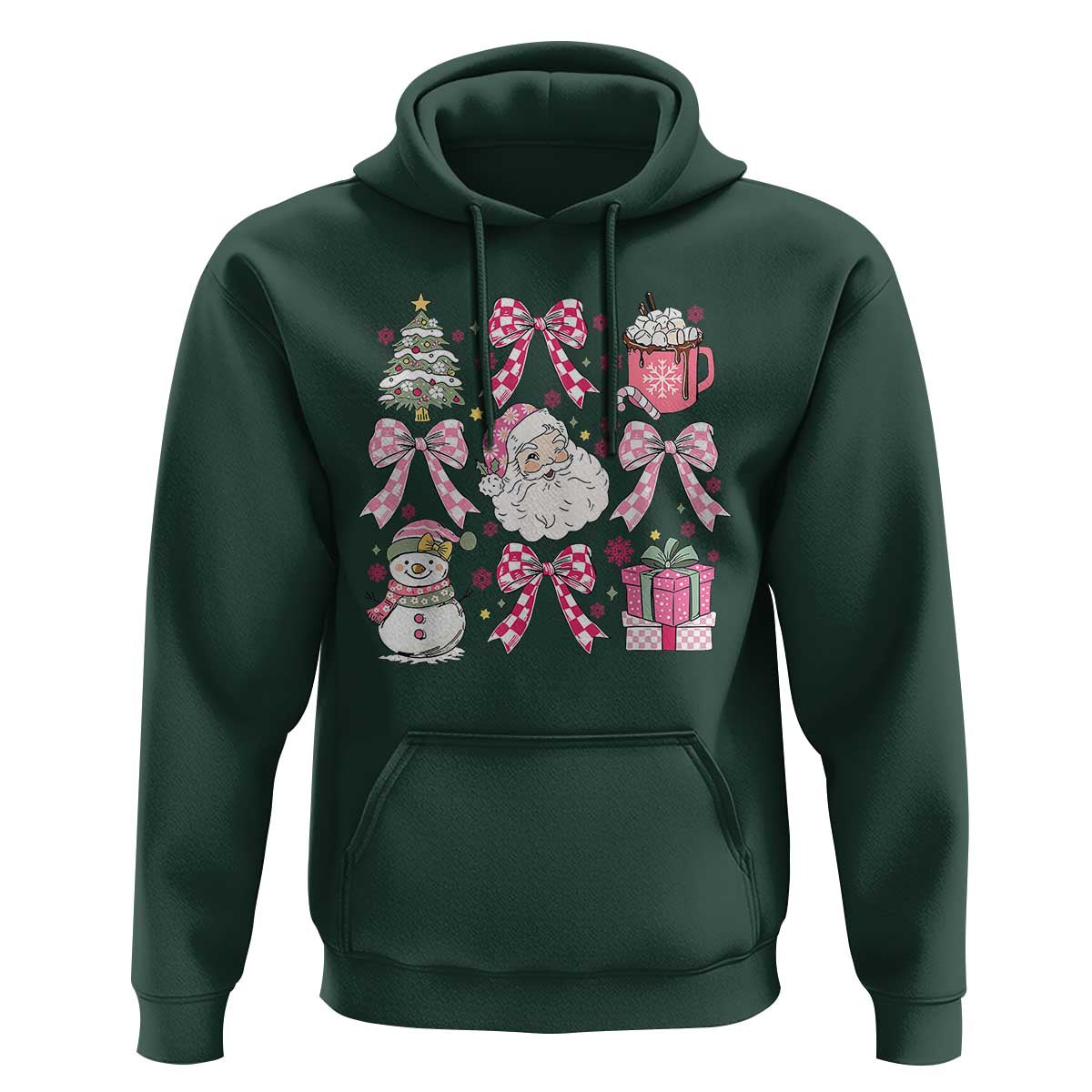 Retro Santa Claus Pink Coquette Bow Hoodie Festive Xmas Vibe
