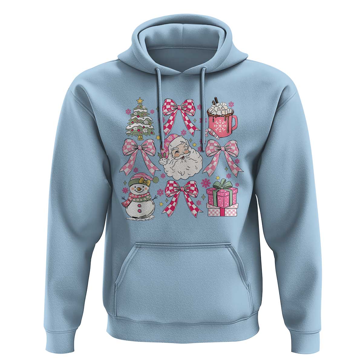 Retro Santa Claus Pink Coquette Bow Hoodie Festive Xmas Vibe