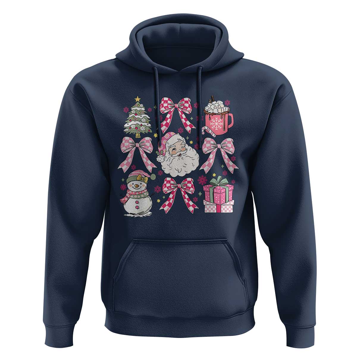 Retro Santa Claus Pink Coquette Bow Hoodie Festive Xmas Vibe
