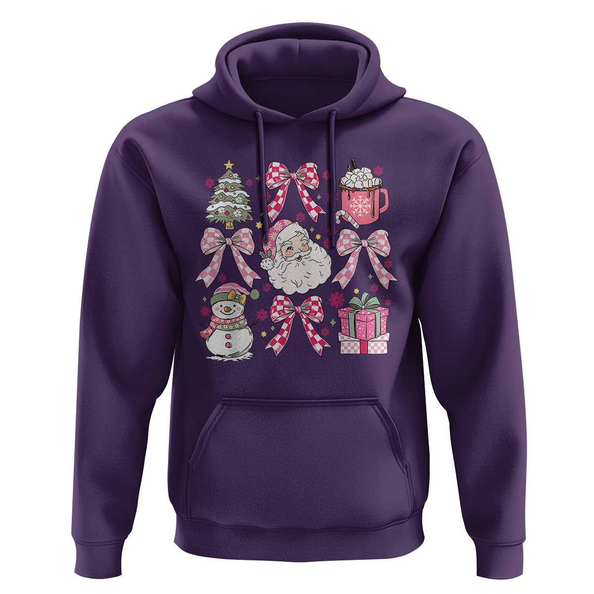 Retro Santa Claus Pink Coquette Bow Hoodie Festive Xmas Vibe