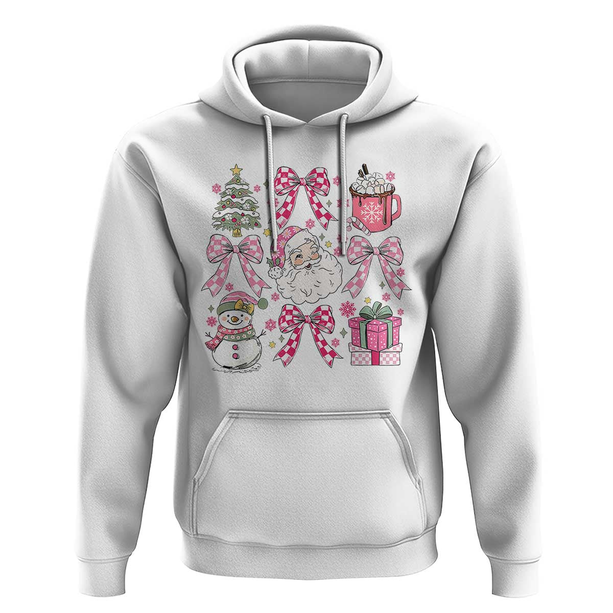 Retro Santa Claus Pink Coquette Bow Hoodie Festive Xmas Vibe