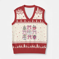 Retro Santa Claus Pink Coquette Bow V-Neck Knit Sweater Vest Festive Xmas Vibe - Wonder Print Shop