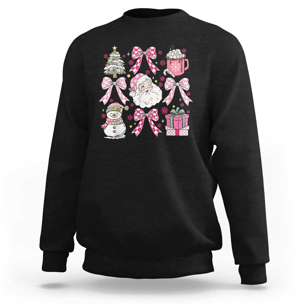 Retro Santa Claus Pink Coquette Bow Sweatshirt Festive Xmas Vibe - Wonder Print Shop