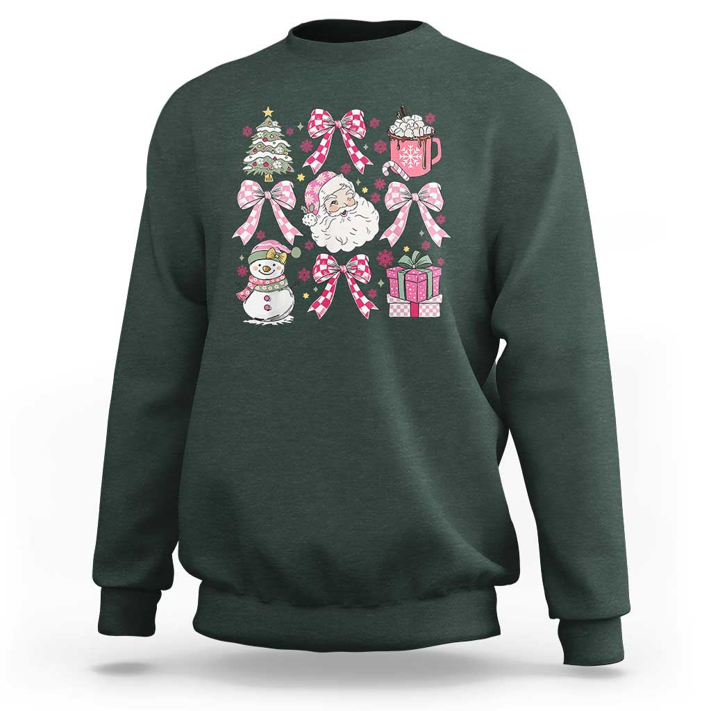 Retro Santa Claus Pink Coquette Bow Sweatshirt Festive Xmas Vibe - Wonder Print Shop