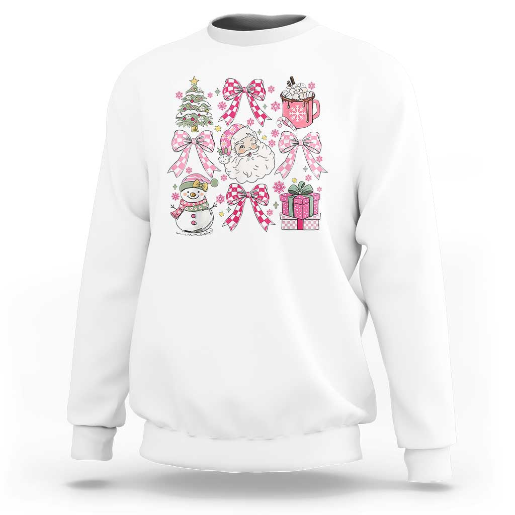 Retro Santa Claus Pink Coquette Bow Sweatshirt Festive Xmas Vibe - Wonder Print Shop