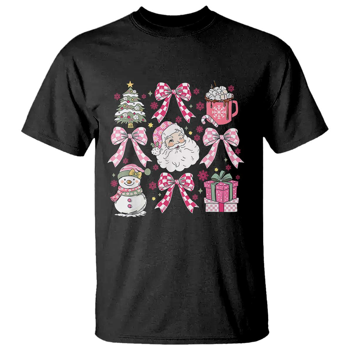 Retro Santa Claus Pink Coquette Bow T Shirt Festive Xmas Vibe - Wonder Print Shop