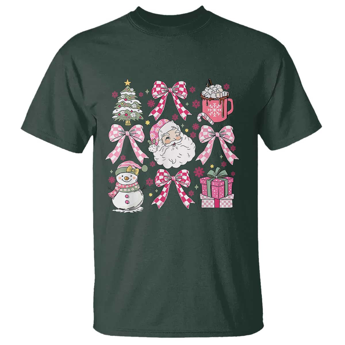 Retro Santa Claus Pink Coquette Bow T Shirt Festive Xmas Vibe - Wonder Print Shop
