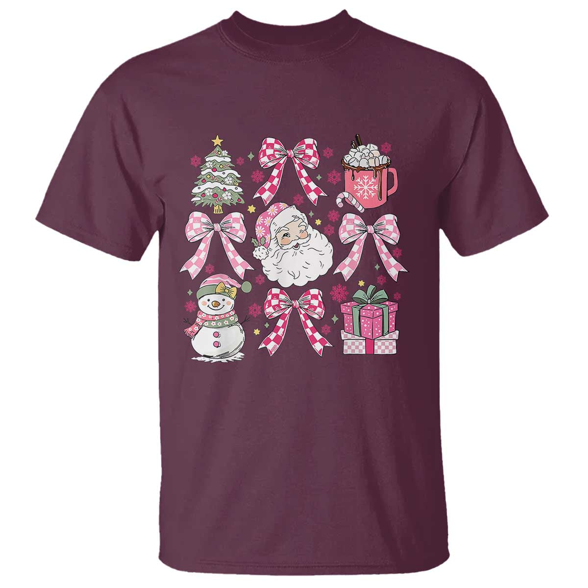 Retro Santa Claus Pink Coquette Bow T Shirt Festive Xmas Vibe - Wonder Print Shop