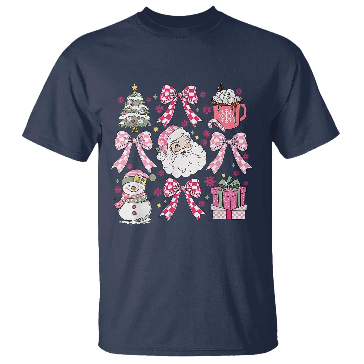 Retro Santa Claus Pink Coquette Bow T Shirt Festive Xmas Vibe - Wonder Print Shop