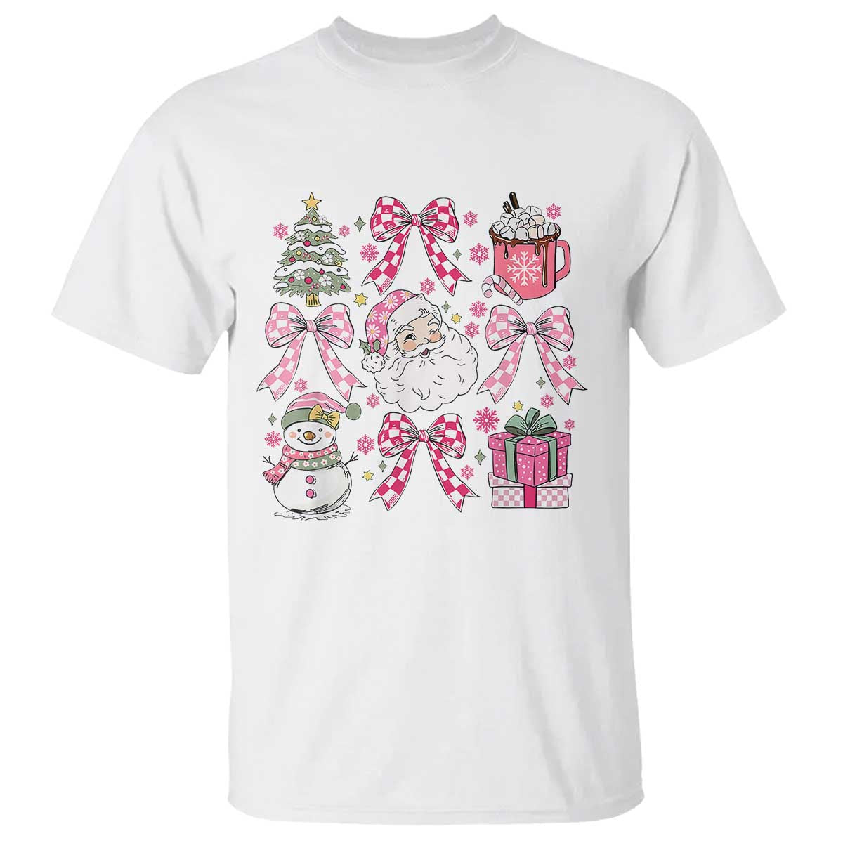 Retro Santa Claus Pink Coquette Bow T Shirt Festive Xmas Vibe - Wonder Print Shop