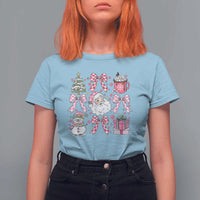 Retro Santa Claus Pink Coquette Bow T Shirt For Women Festive Xmas Vibe - Wonder Print Shop