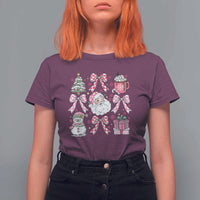 Retro Santa Claus Pink Coquette Bow T Shirt For Women Festive Xmas Vibe - Wonder Print Shop