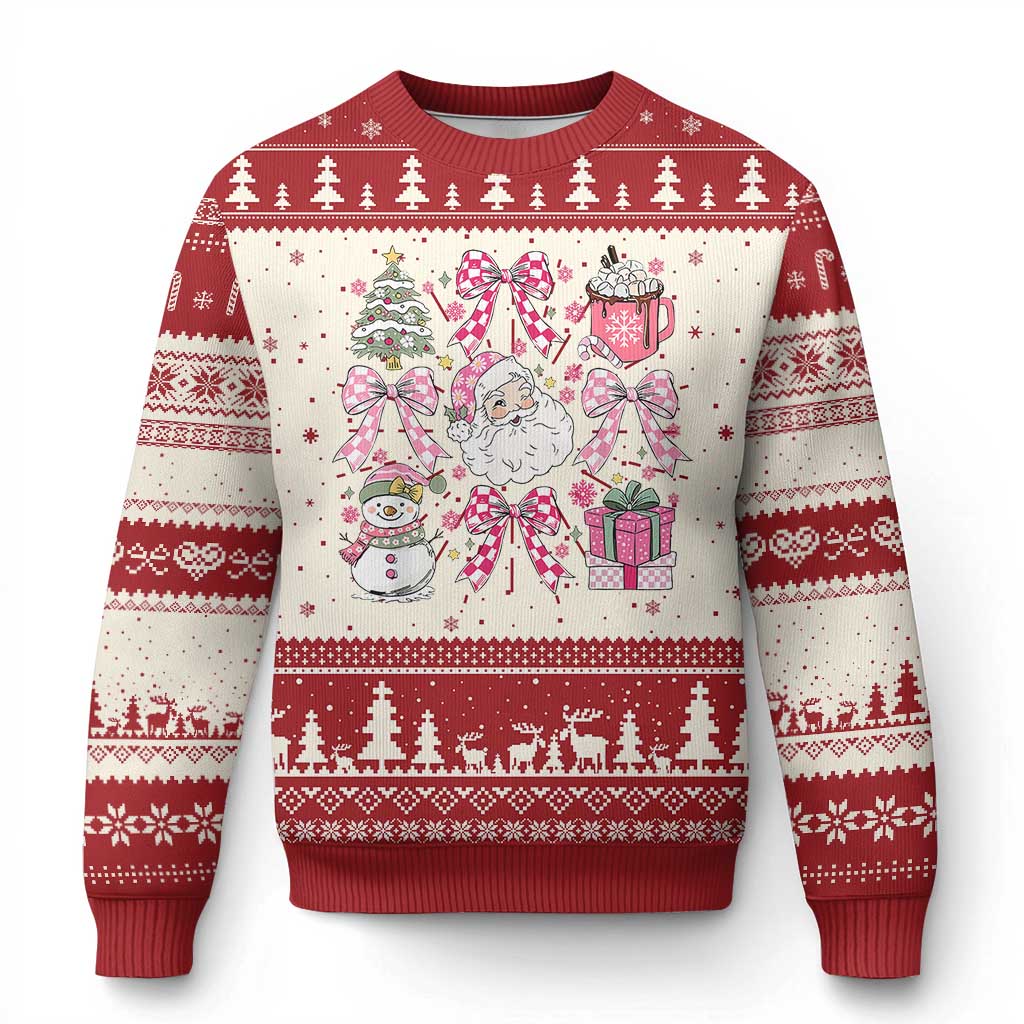 Retro Santa Claus Pink Coquette Bow Ugly Christmas Sweater Festive Xmas Vibe - Wonder Print Shop