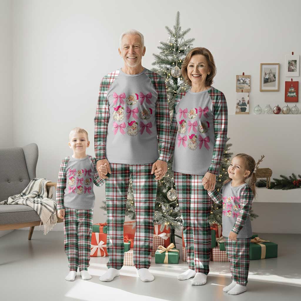 Vintage Pink Christmas Coquette Bow Plaid Pajama Set Santa Claus Festive Xmas Vibe - Wonder Print Shop