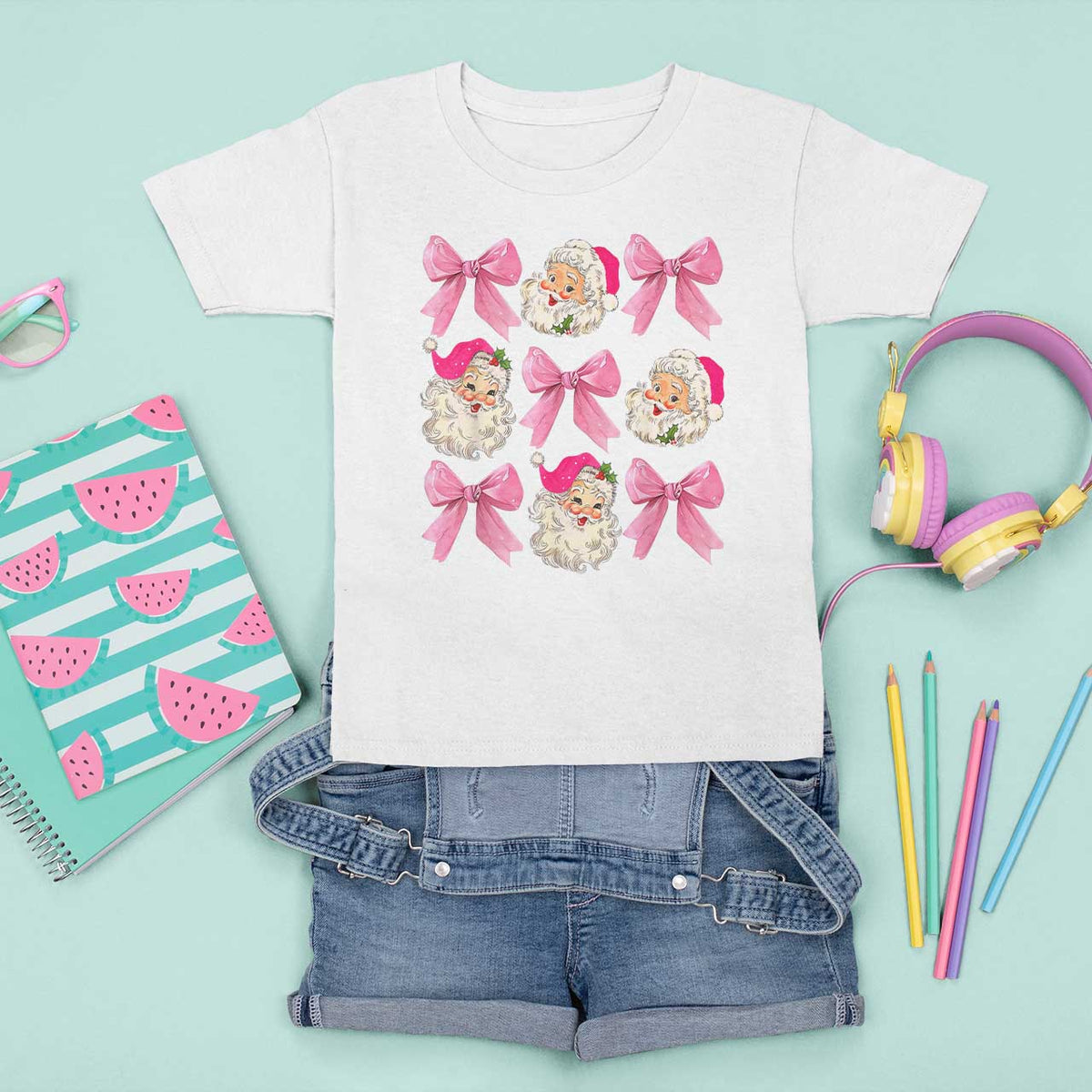 Vintage Pink Christmas Coquette Bow T Shirt For Kid Santa Claus Festive Xmas Vibe - Wonder Print Shop