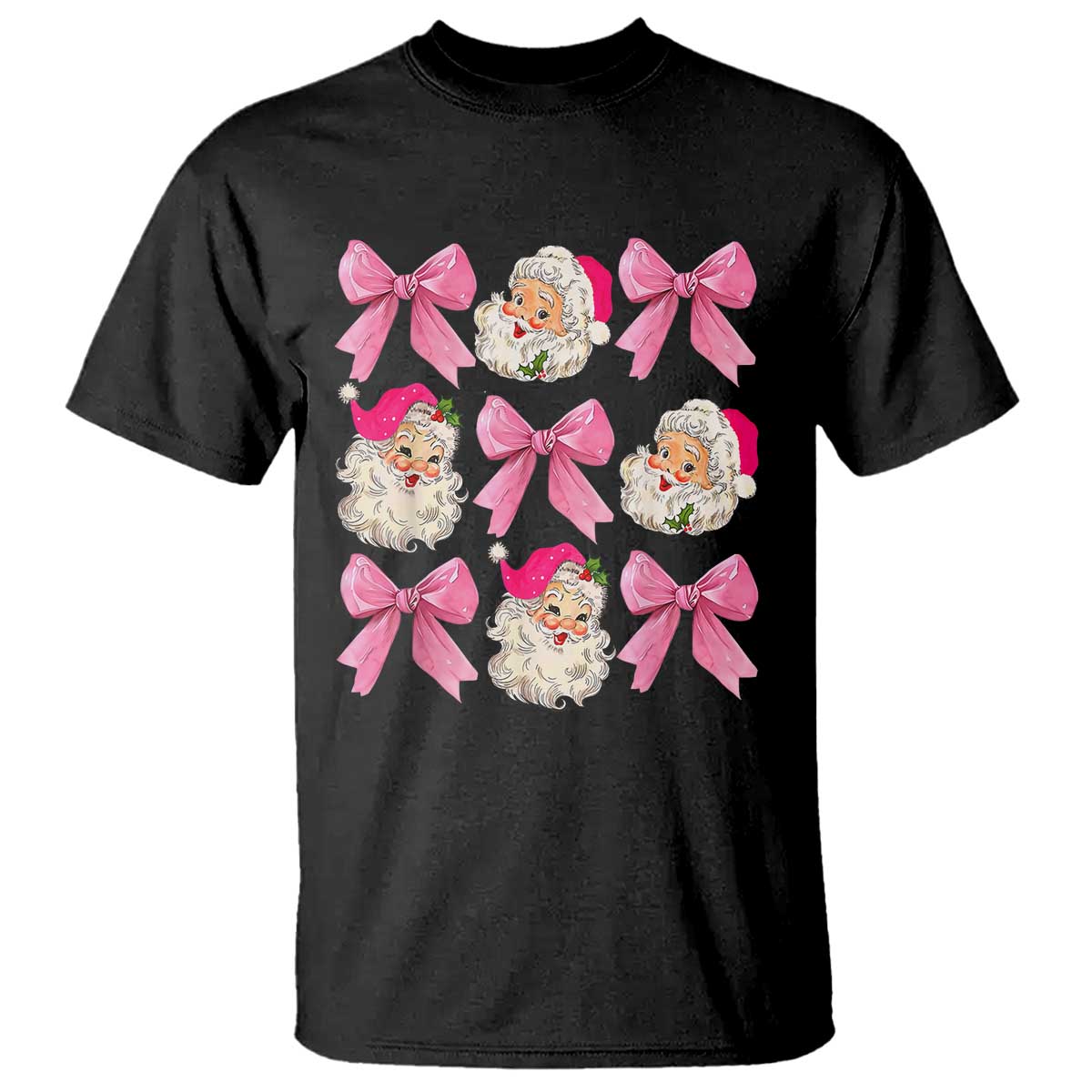 Vintage Pink Christmas Coquette Bow T Shirt Santa Claus Festive Xmas Vibe - Wonder Print Shop