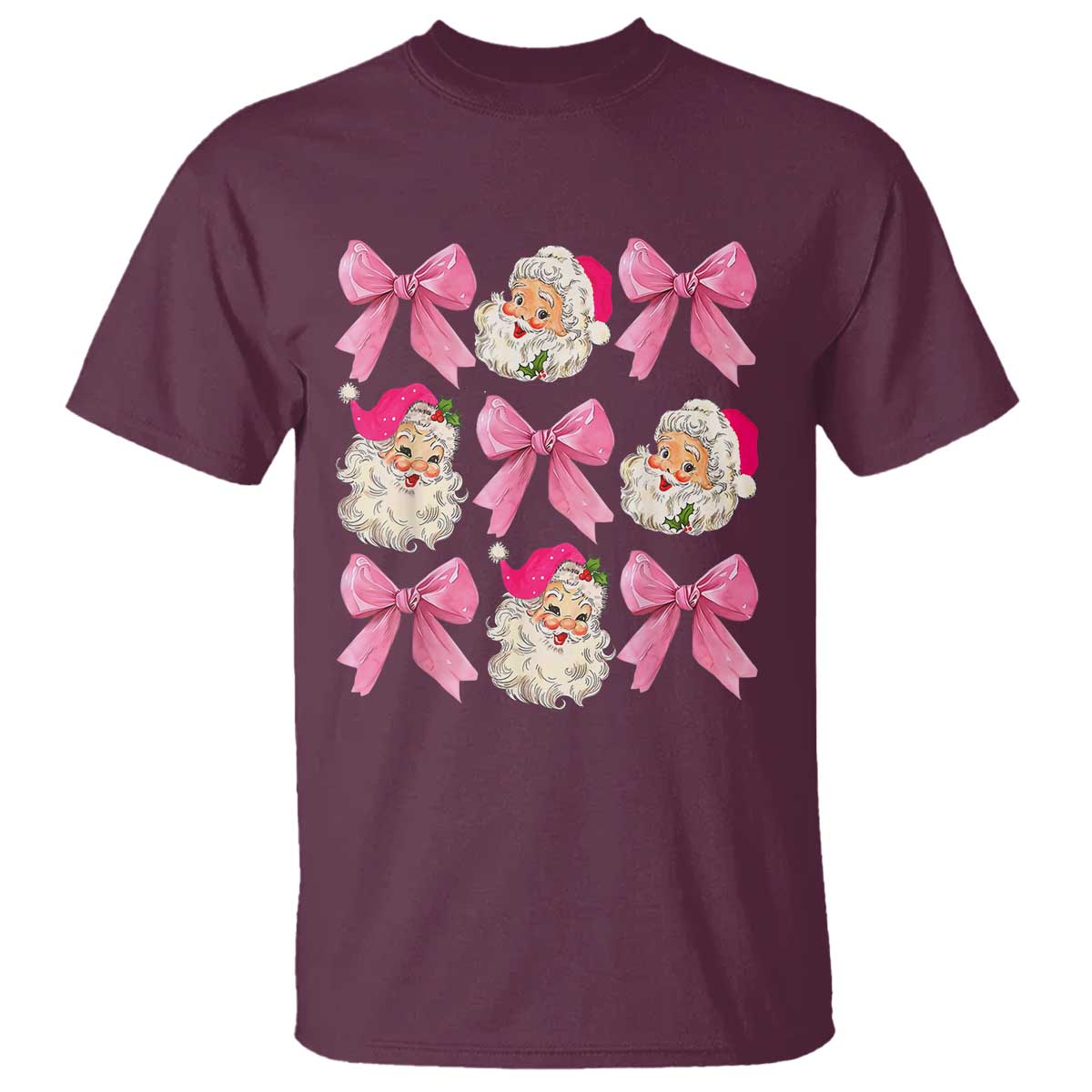 Vintage Pink Christmas Coquette Bow T Shirt Santa Claus Festive Xmas Vibe - Wonder Print Shop