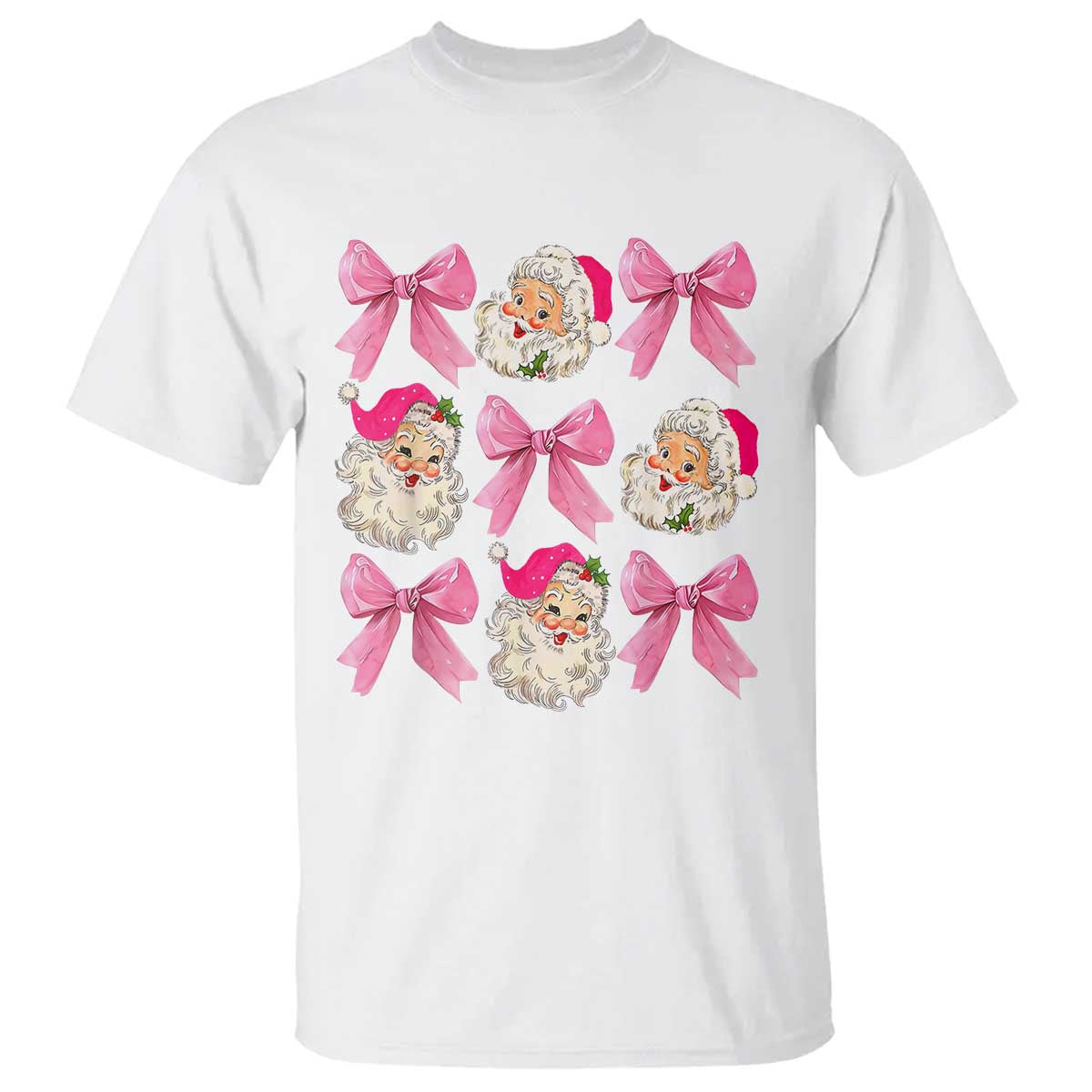 Vintage Pink Christmas Coquette Bow T Shirt Santa Claus Festive Xmas Vibe - Wonder Print Shop
