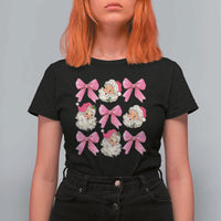 Vintage Pink Christmas Coquette Bow T Shirt For Women Santa Claus Festive Xmas Vibe - Wonder Print Shop