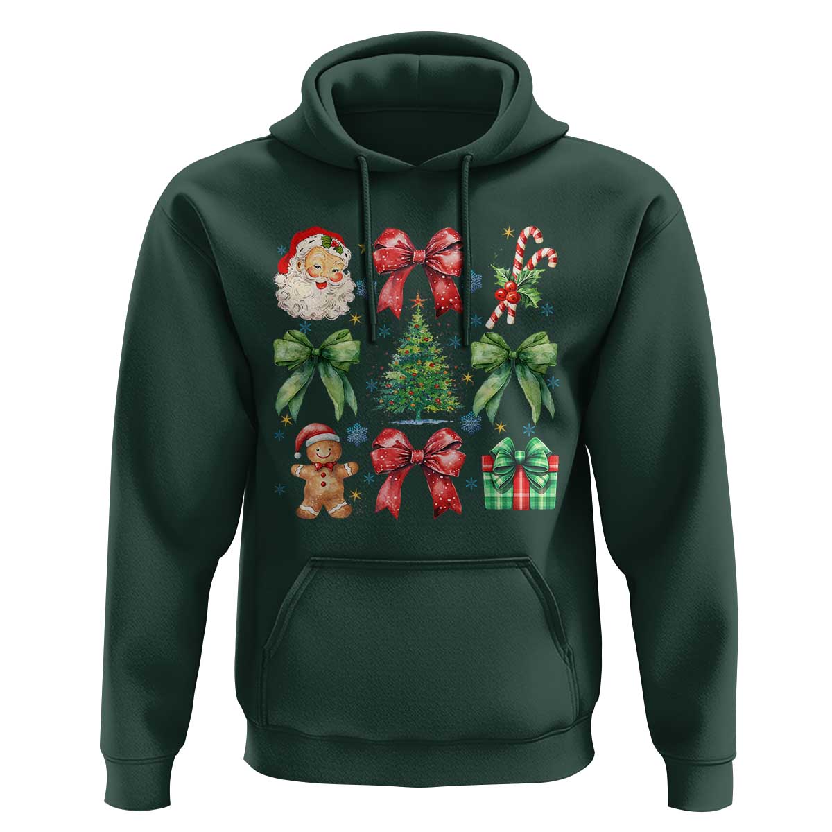 Christmas Tree Retro Coquette Bow Hoodie Santa Claus Candy Festive Xmas Vibes